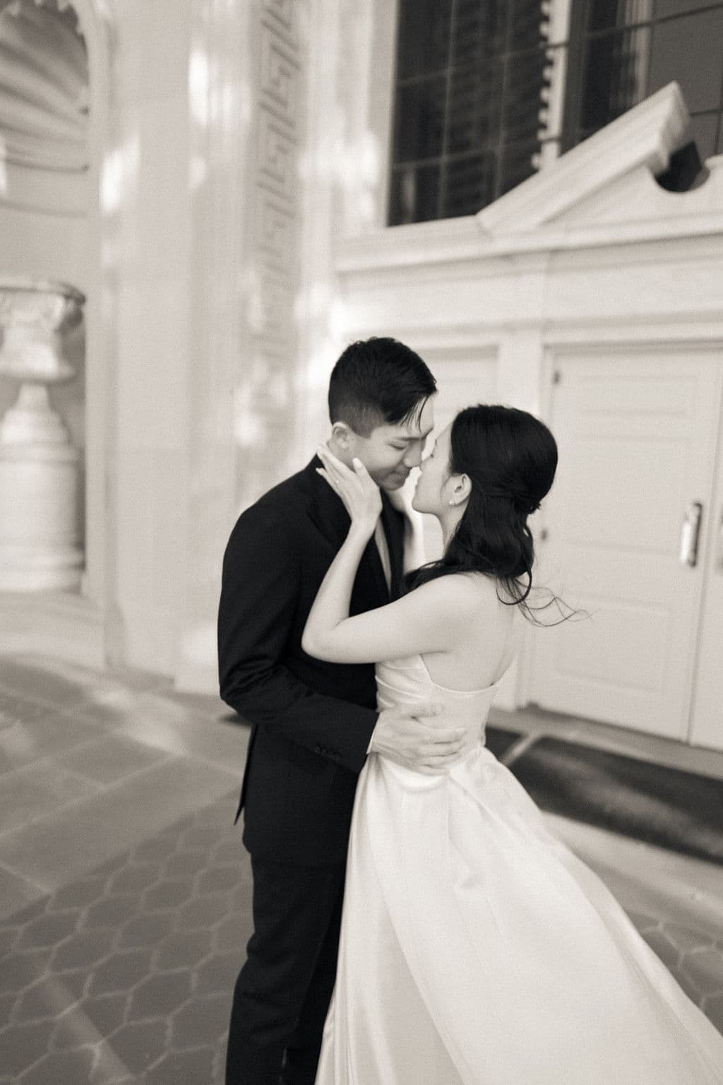 Classic black and white engagement portrait in DFW